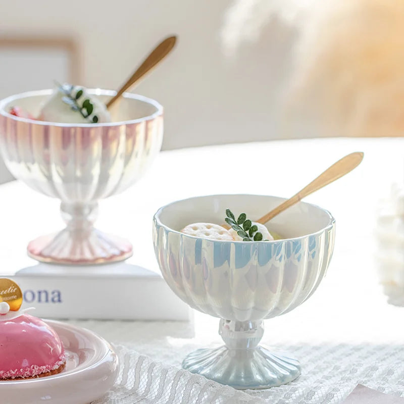 Pearlescent Ceramic Bowl - Dewdrop Blossom