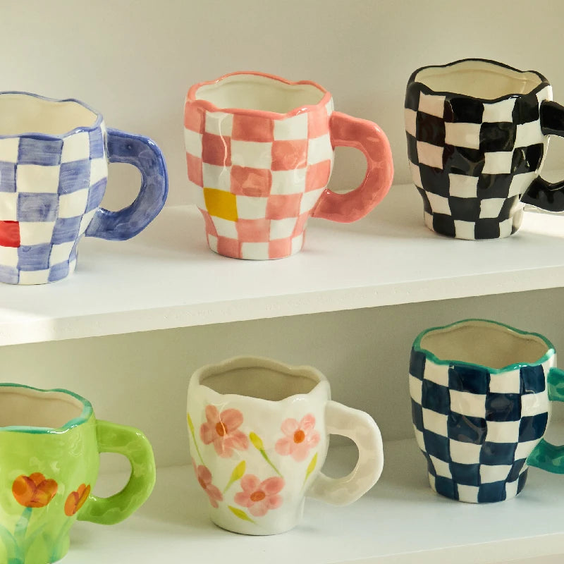 Checkerboard Wonky Mug - Dewdrop Blossom