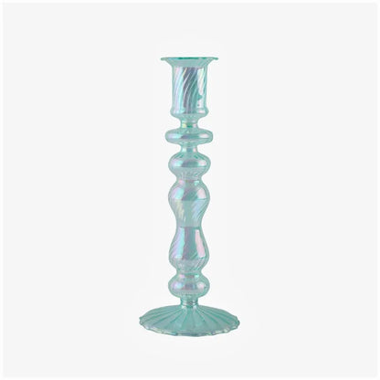 Cyan Taper Glass Candle Holder - Dewdrop Blossom