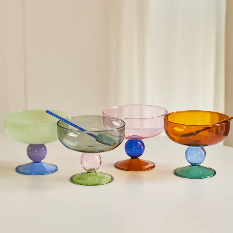 Abstract Dessert Glass Bowl and Spoon - Dewdrop Blossom