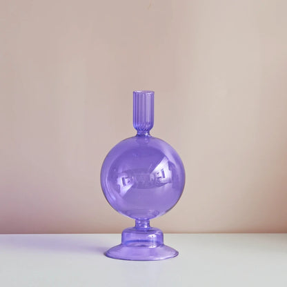 Lilac and Pink Taper Glass Candle Holder - Dewdrop Blossom