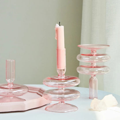 Abstract Taper Glass Candle Holder - Dewdrop Blossom