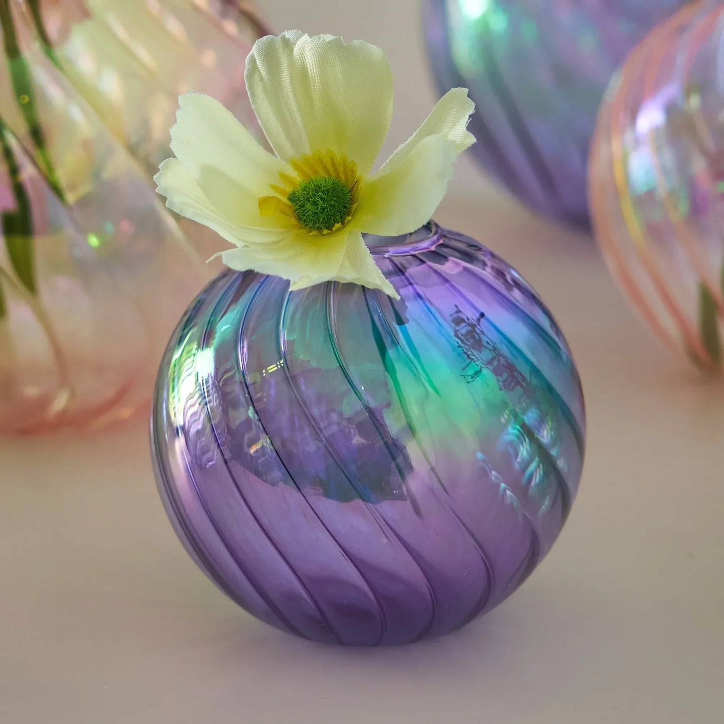 Iridescent Ball Glass Vase - Dewdrop Blossom