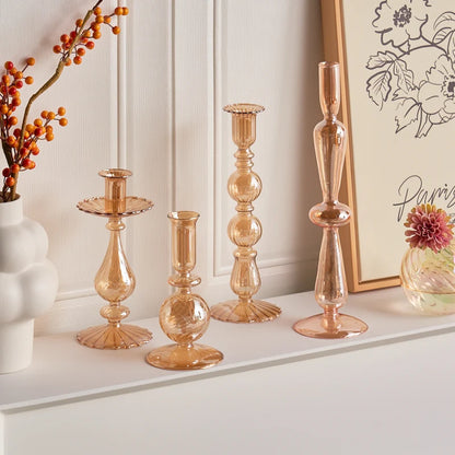 Champagne Taper Glass Candle Holder - Dewdrop Blossom