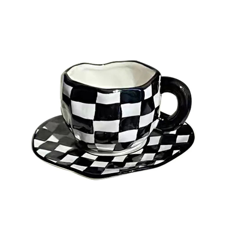 Checkerboard Wonky Mug - Dewdrop Blossom