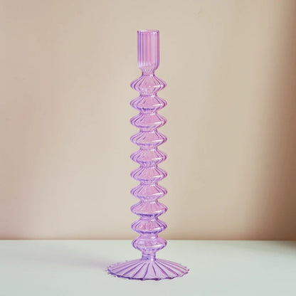 Lilac and Pink Taper Glass Candle Holder - Dewdrop Blossom