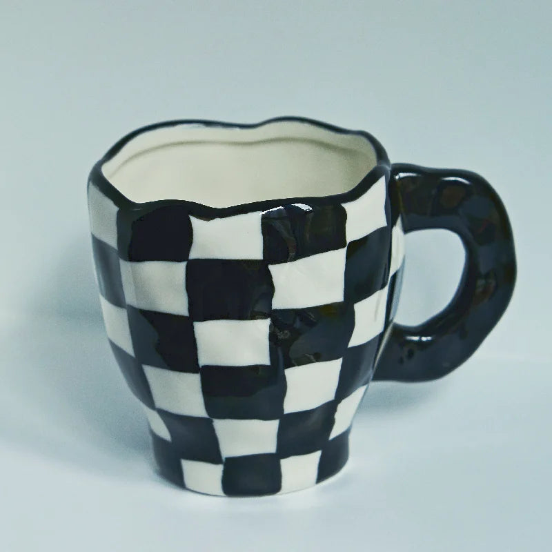 Checkerboard Wonky Mug - Dewdrop Blossom