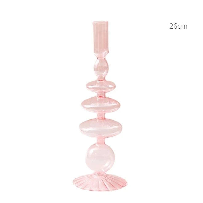 Abstract Taper Glass Candle Holder - Dewdrop Blossom