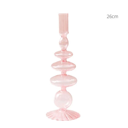 Abstract Taper Glass Candle Holder - Dewdrop Blossom