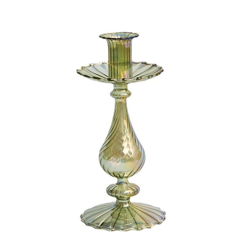 Pine Green Glass Candle Holder - Dewdrop Blossom