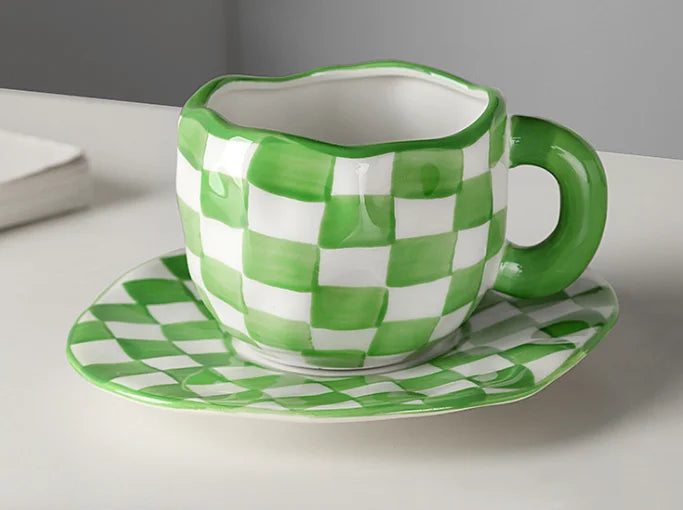 Checkerboard Wonky Mug - Dewdrop Blossom