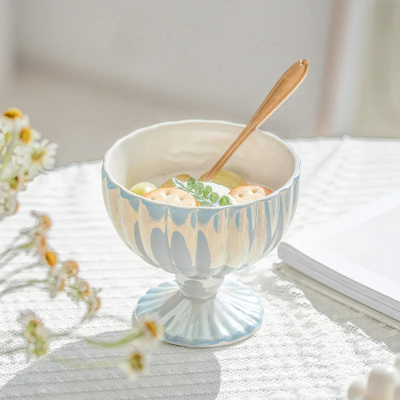 Pearlescent Ceramic Bowl - Dewdrop Blossom