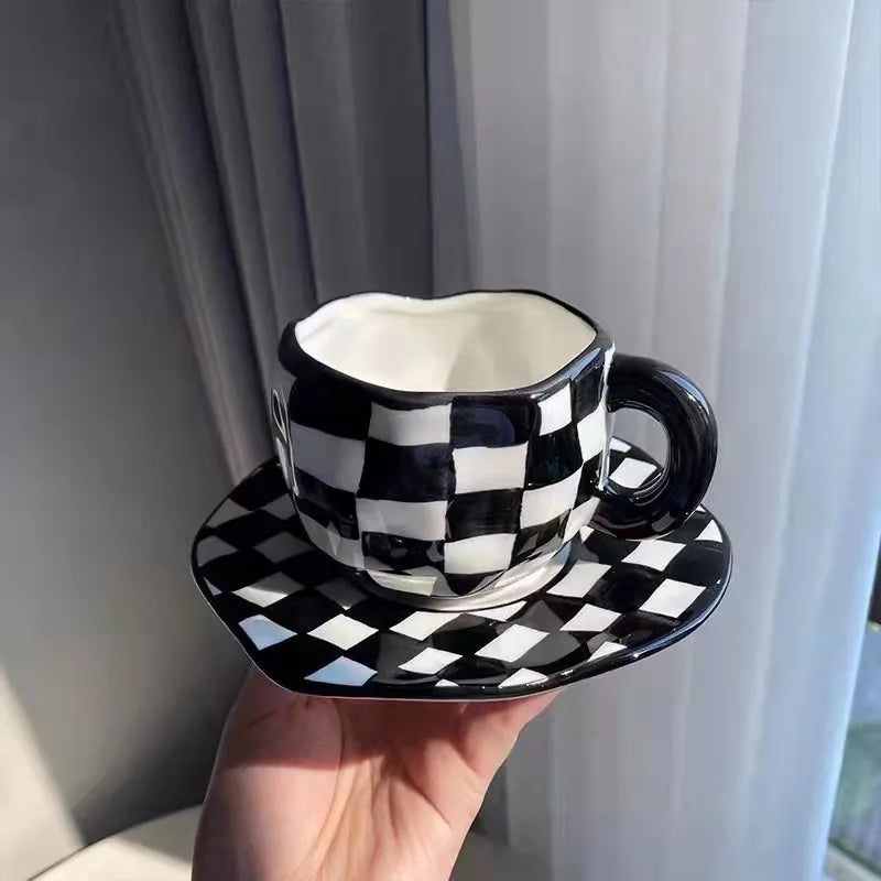 Checkerboard Wonky Mug - Dewdrop Blossom