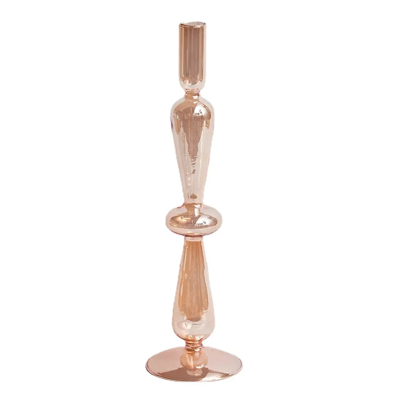 Champagne Taper Glass Candle Holder - Dewdrop Blossom