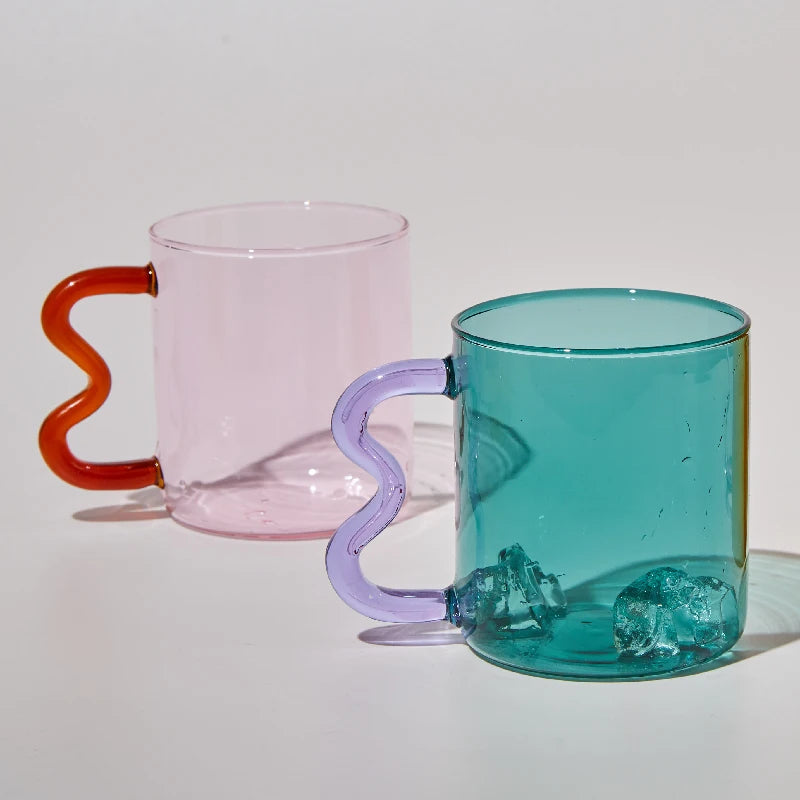 Two Tone Wavy Glass Mug - Dewdrop Blossom