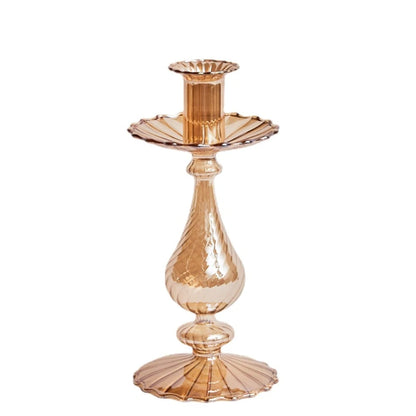 Champagne Taper Glass Candle Holder - Dewdrop Blossom