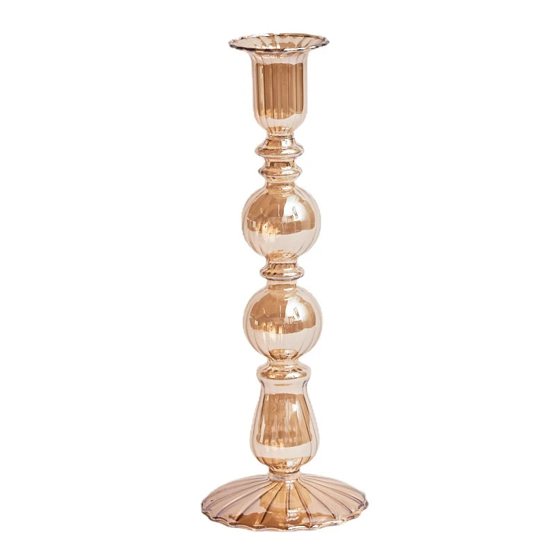 Champagne Taper Glass Candle Holder - Dewdrop Blossom