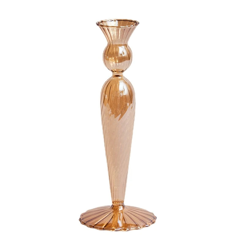 Champagne Taper Glass Candle Holder - Dewdrop Blossom