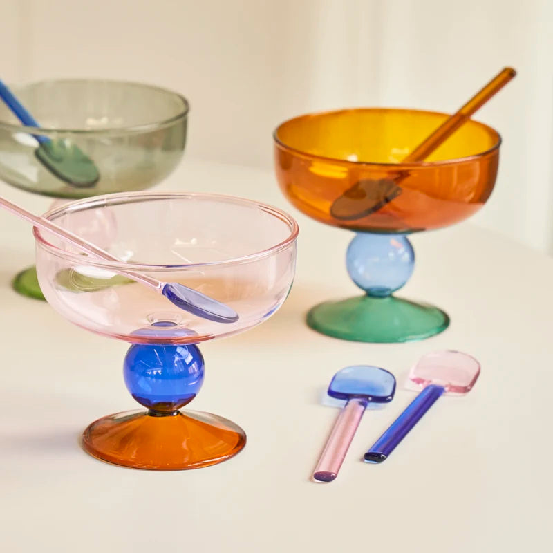 Abstract Dessert Glass Bowl and Spoon - Dewdrop Blossom