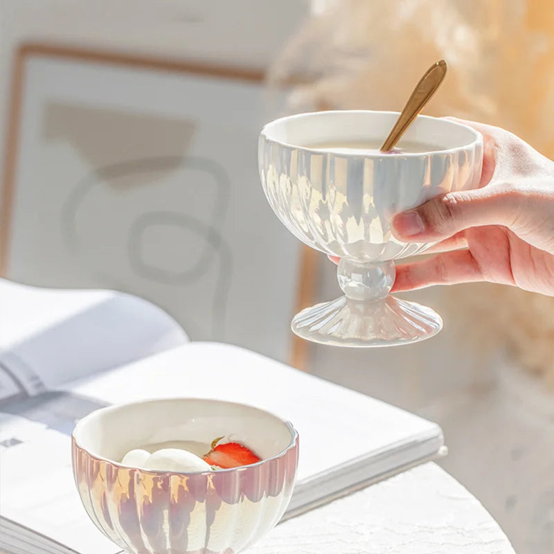 Pearlescent Ceramic Bowl - Dewdrop Blossom