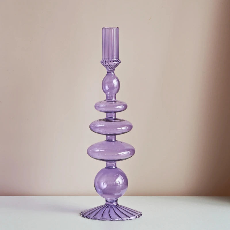 Lilac and Pink Taper Glass Candle Holder - Dewdrop Blossom