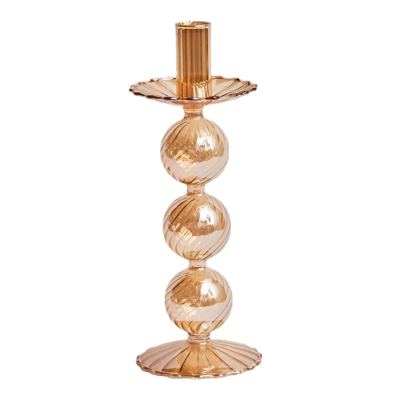 Champagne Taper Glass Candle Holder - Dewdrop Blossom