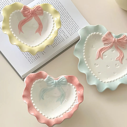 Bow Heart Ceramic Tray