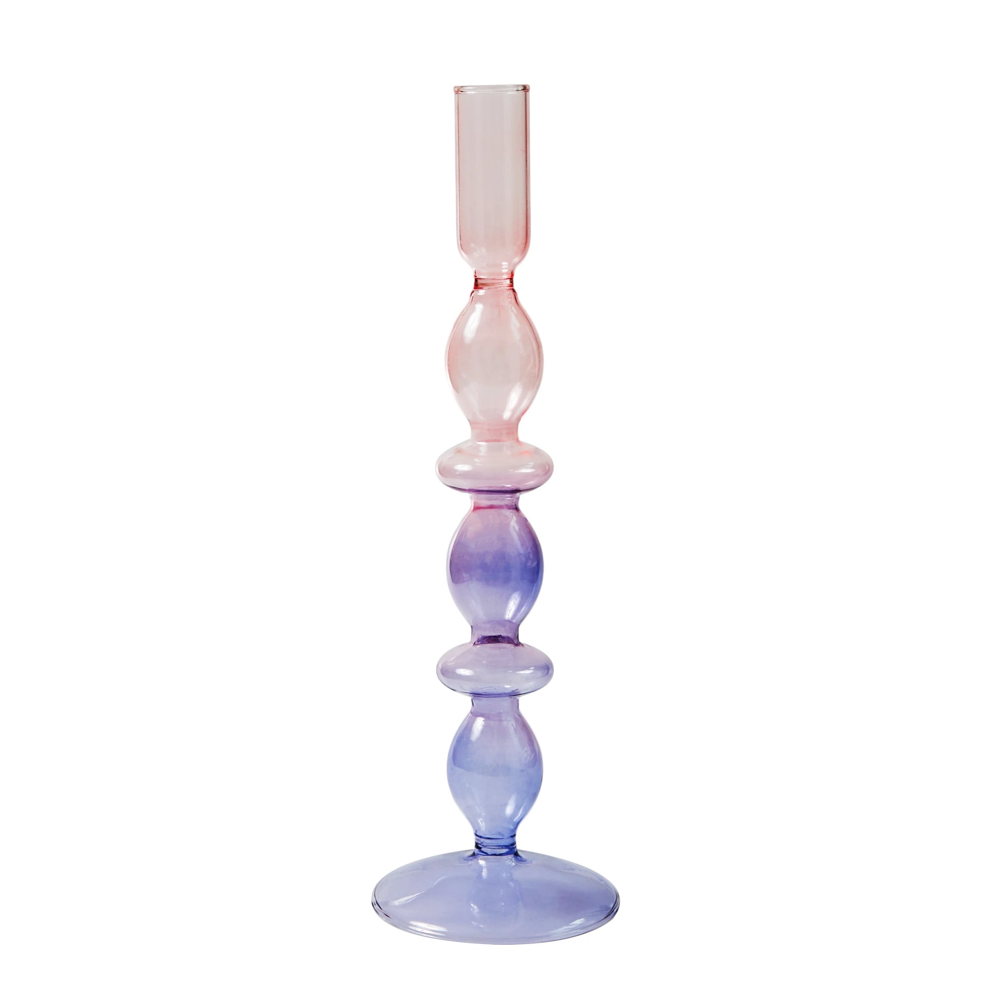 Lilac and Pink Taper Glass Candle Holder - Dewdrop Blossom