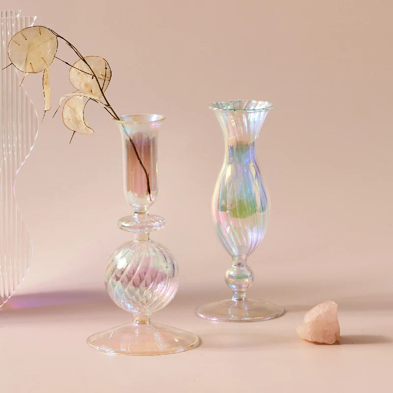 Iridescent Glass Candle Holder - Dewdrop Blossom