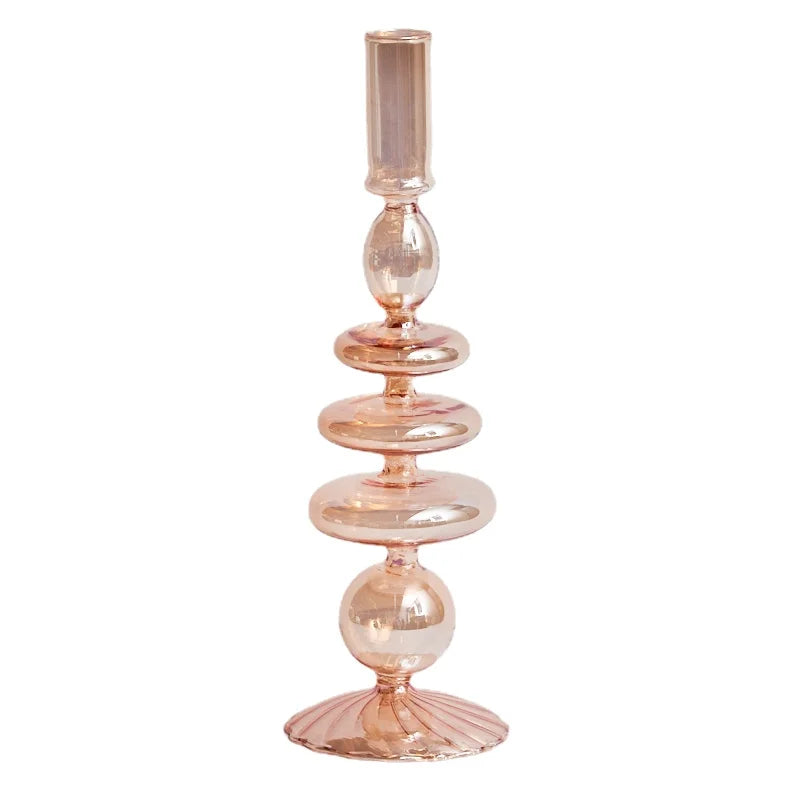 Champagne Taper Glass Candle Holder - Dewdrop Blossom