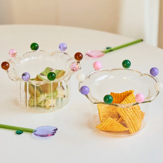 Colourful Crown Glass Bowl - Dewdrop Blossom