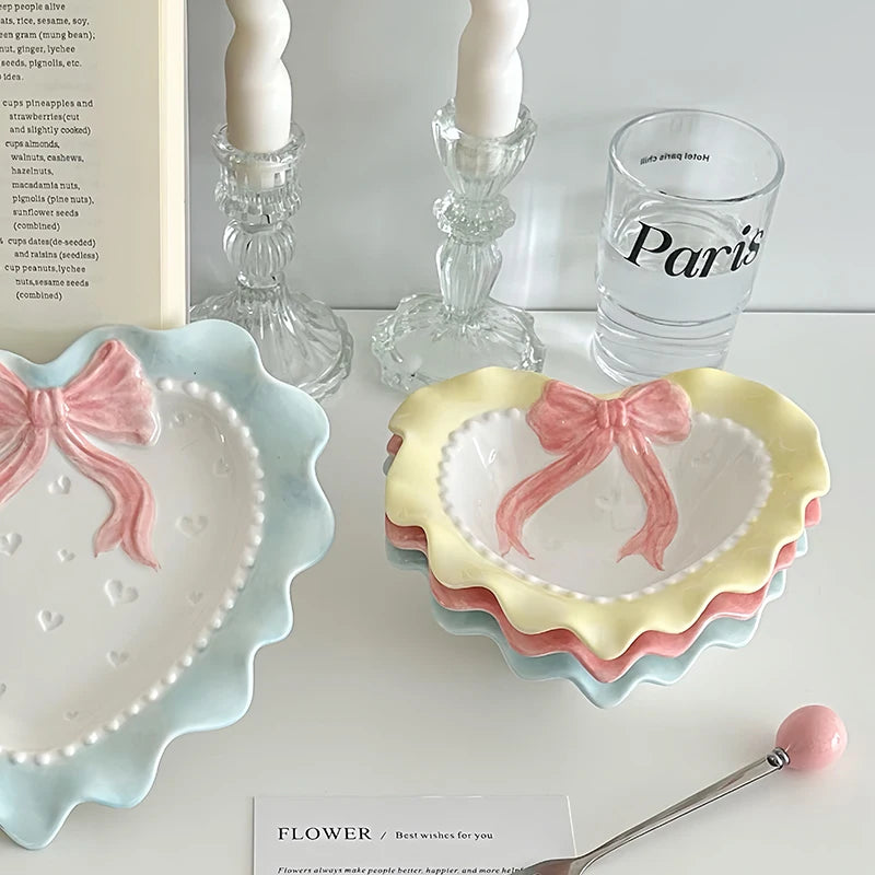 Bow Heart Ceramic Tray