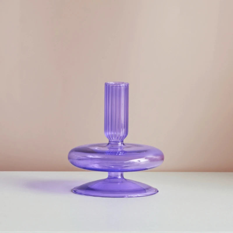 Lilac and Pink Taper Glass Candle Holder - Dewdrop Blossom