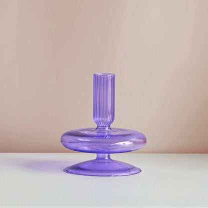 Lilac and Pink Taper Glass Candle Holder - Dewdrop Blossom