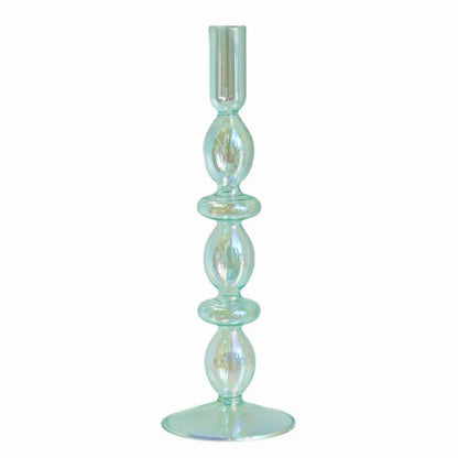 Cyan Taper Glass Candle Holder - Dewdrop Blossom