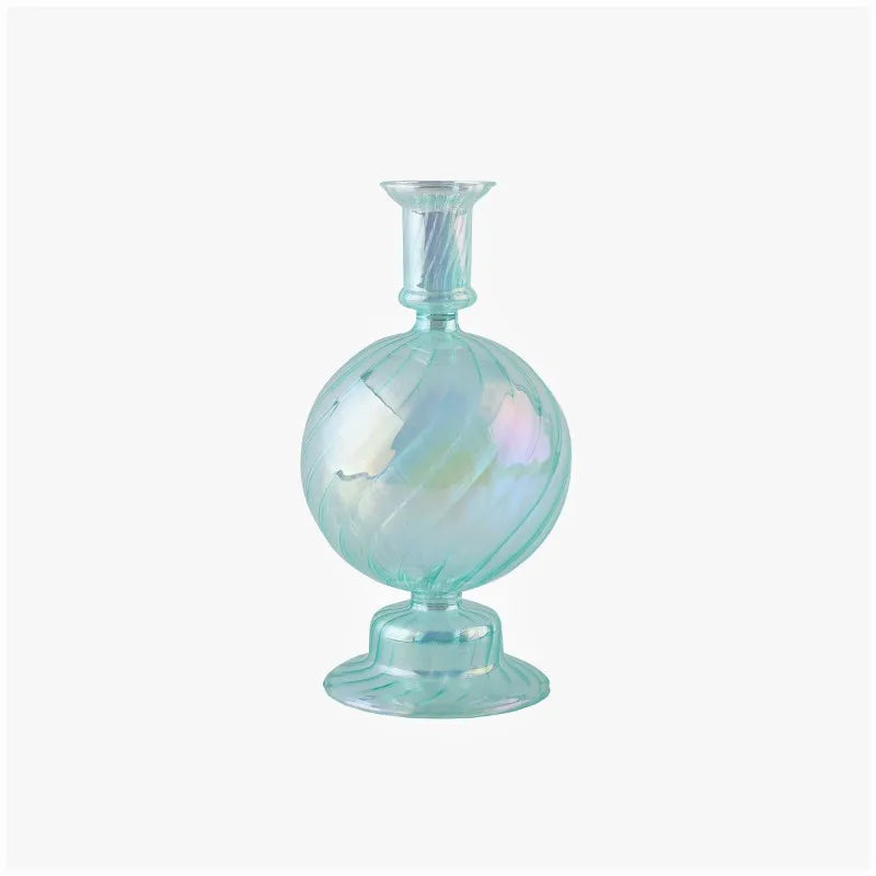 Cyan Taper Glass Candle Holder - Dewdrop Blossom