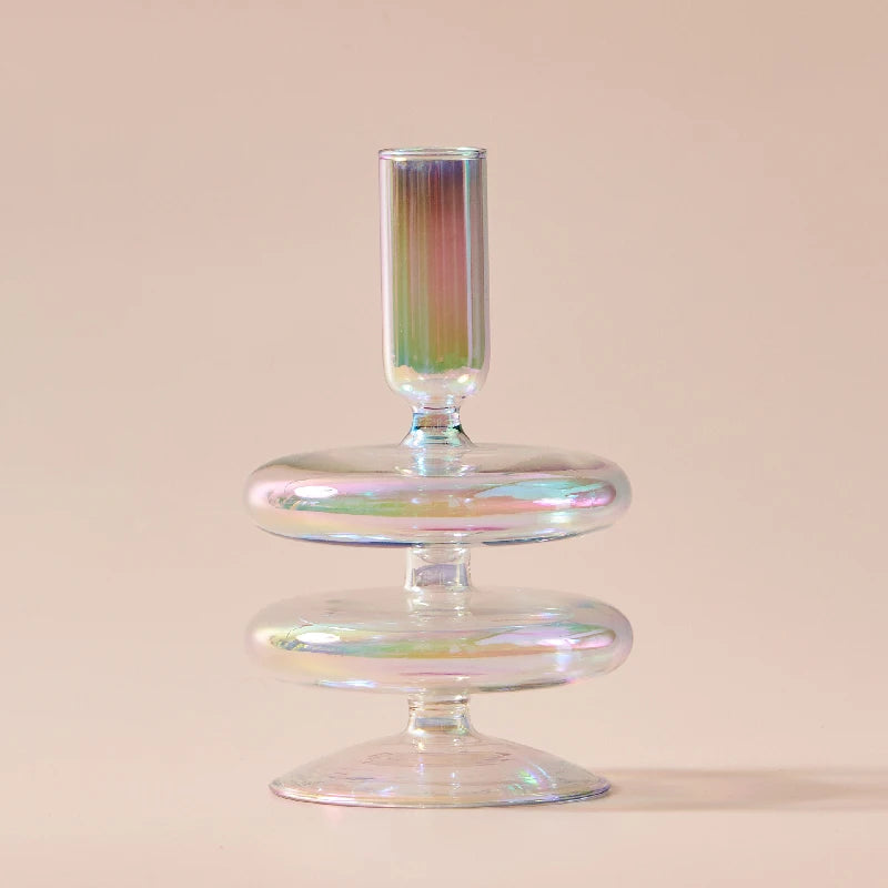 Iridescent Glass Candle Holder - Dewdrop Blossom