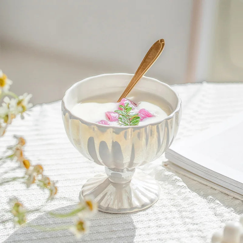 Pearlescent Ceramic Bowl - Dewdrop Blossom