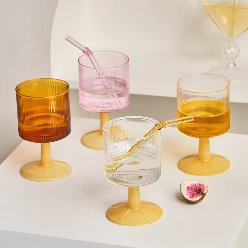 Two Tone Ribbed Glass Goblet - Dewdrop Blossom