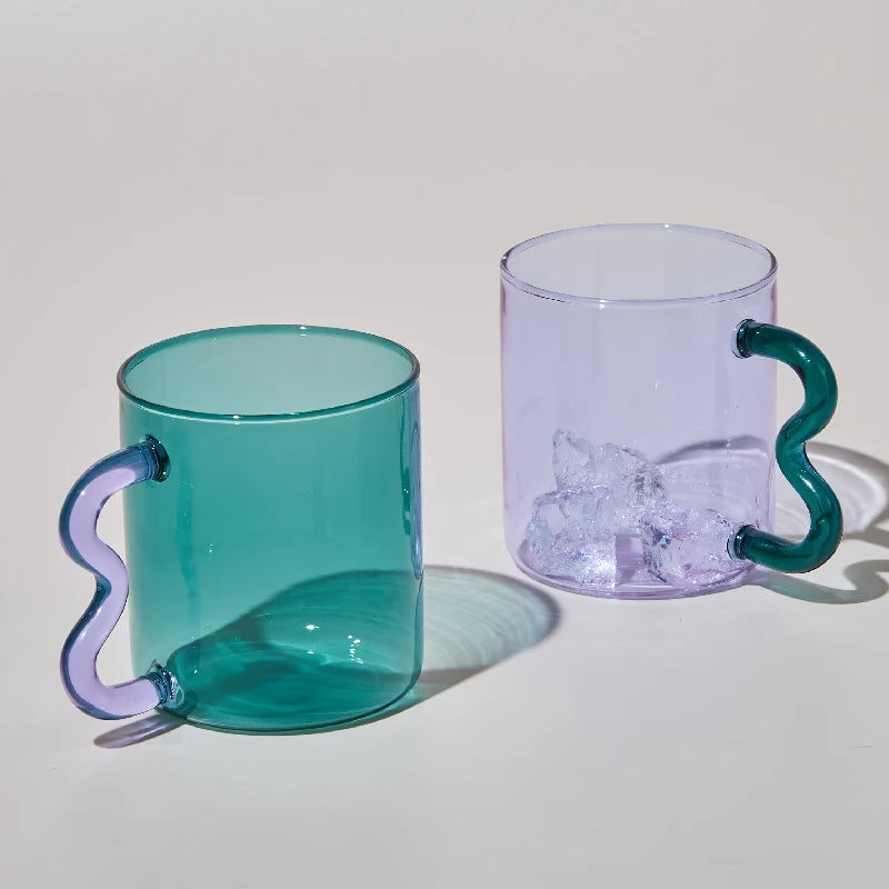 Two Tone Wavy Glass Mug - Dewdrop Blossom