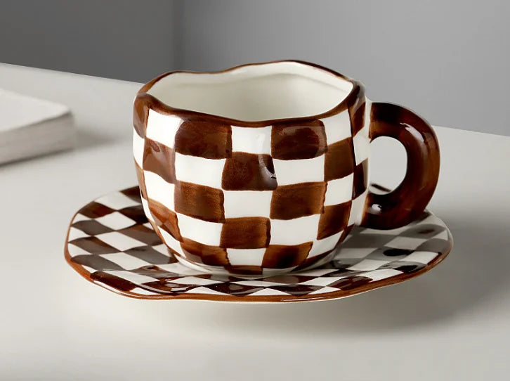 Checkerboard Wonky Mug - Dewdrop Blossom