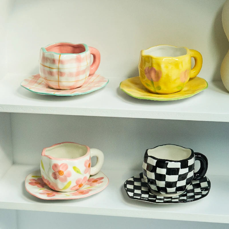 Checkerboard Wonky Mug - Dewdrop Blossom