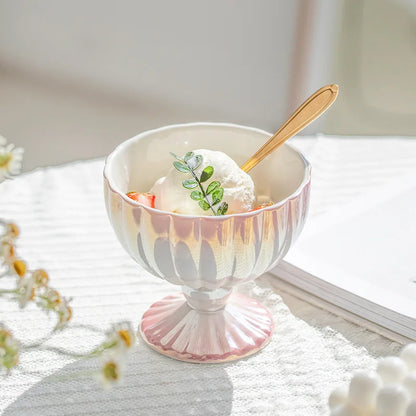 Pearlescent Ceramic Bowl - Dewdrop Blossom