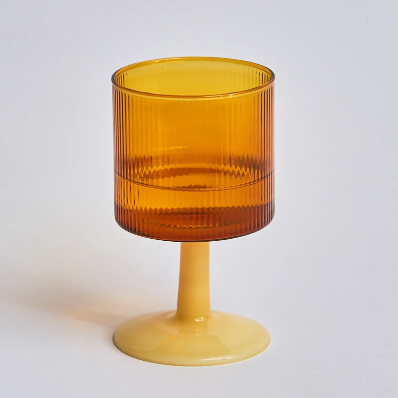 Two Tone Ribbed Glass Goblet - Dewdrop Blossom