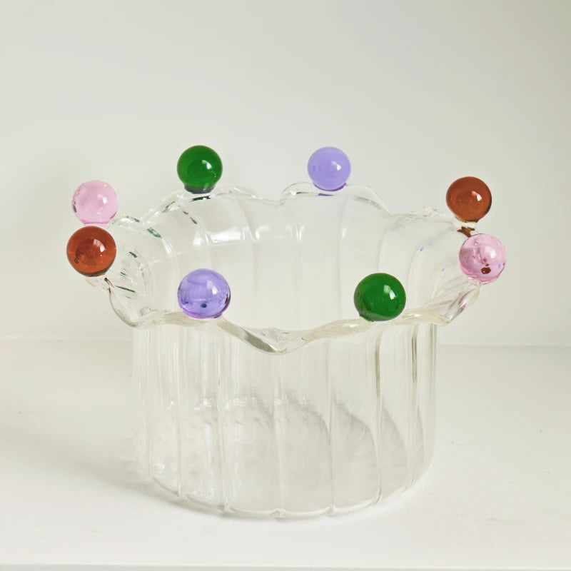 Colourful Crown Glass Bowl - Dewdrop Blossom